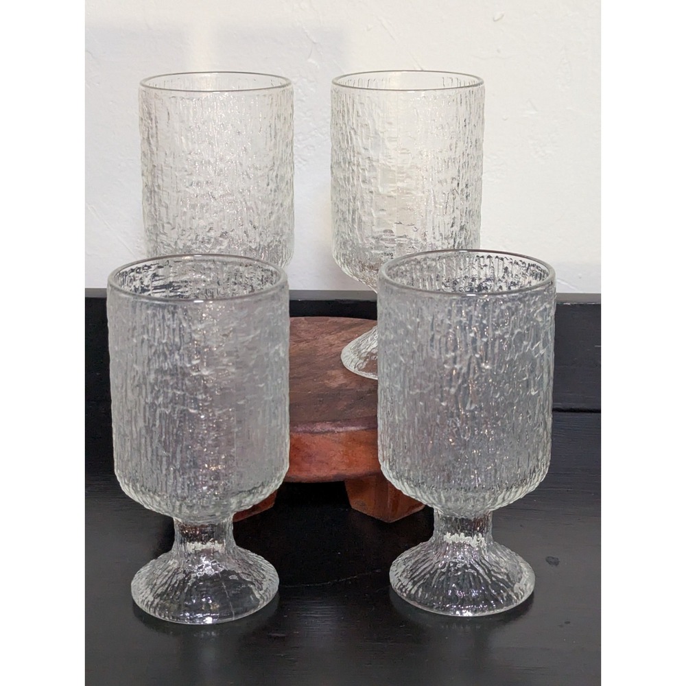VTG MCM Indiana Glass‎ Crystal Ice Footed Water Goblets Set of 4